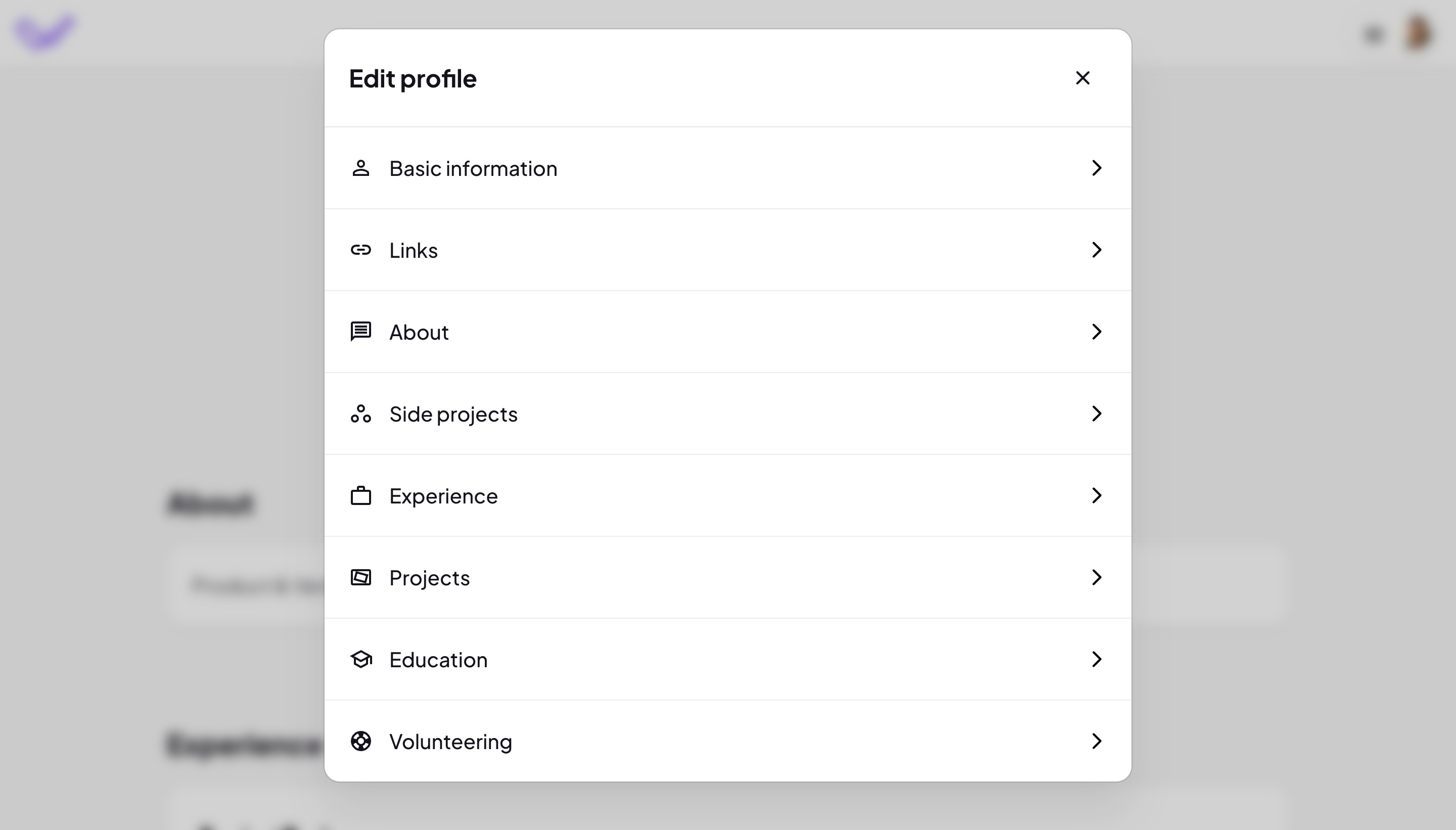 Edit profile option in the menu dropdown